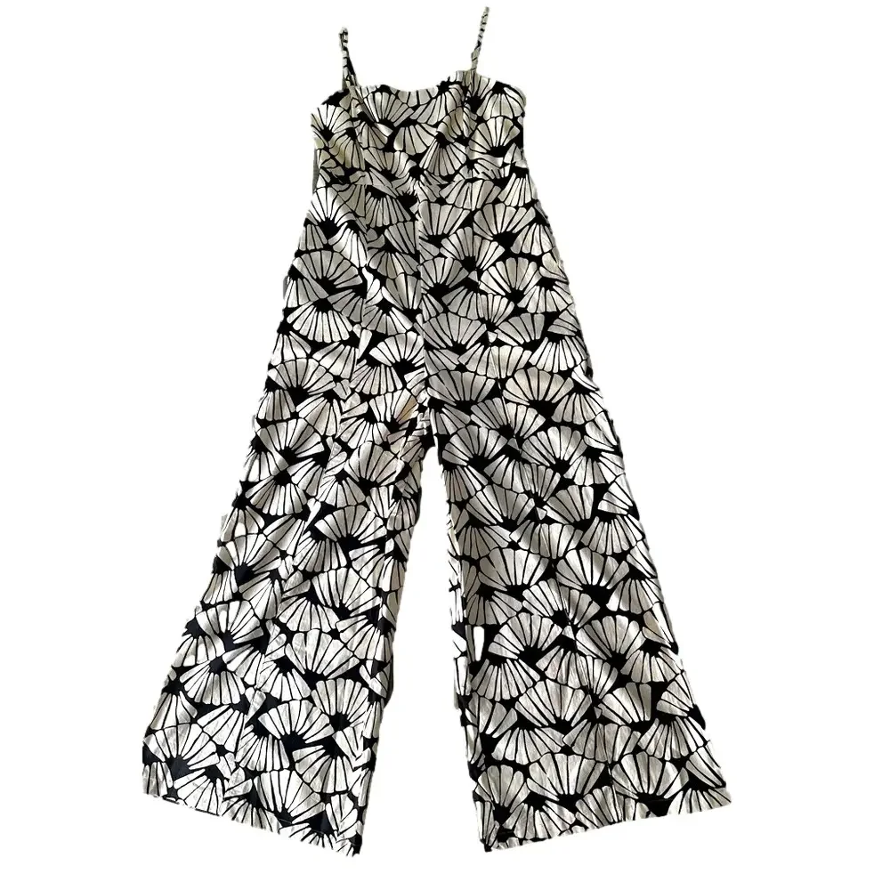 Black & White Floral Wide Leg Jumpsuit | Spaghetti Strap | Medium - Picture 3 of 7